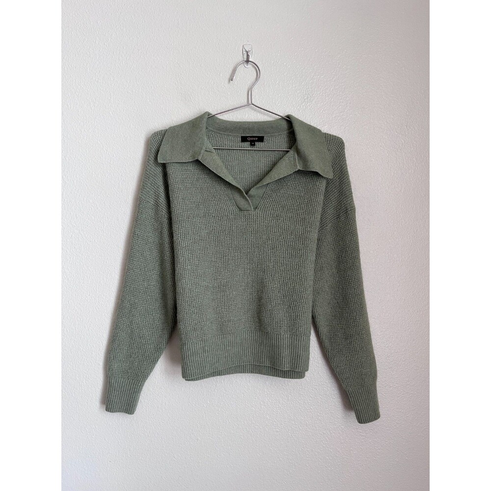 Quince Baby Alpaca Wool Waffle Stitch Polo Sweater in Sage Size MEDIUM